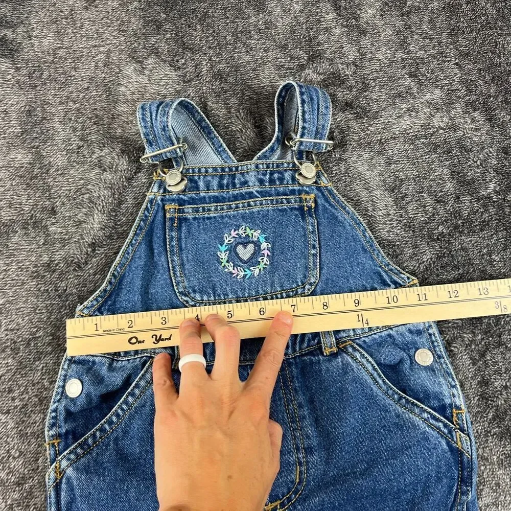 Vtg Gymboree Embroidered Denim Jean Overalls Girl XS 1-2 Years Rainbow Tag